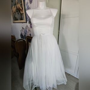 Selfie Leslie Saints & Secrets Floating By Pleated Neckline Mesh Midi Dress Sz M